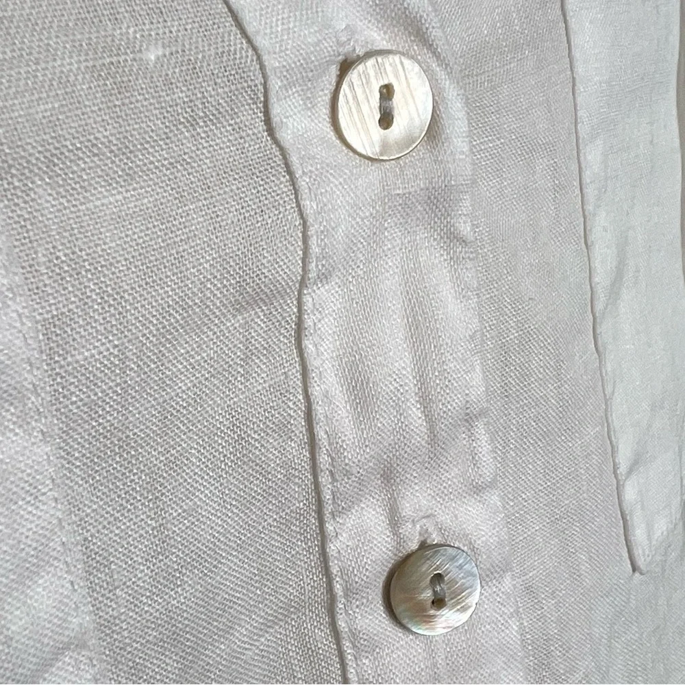 Isaac Mizrahi 100% Linen Blouse V Neck Button Up White Medium M - Picture 9 of 11